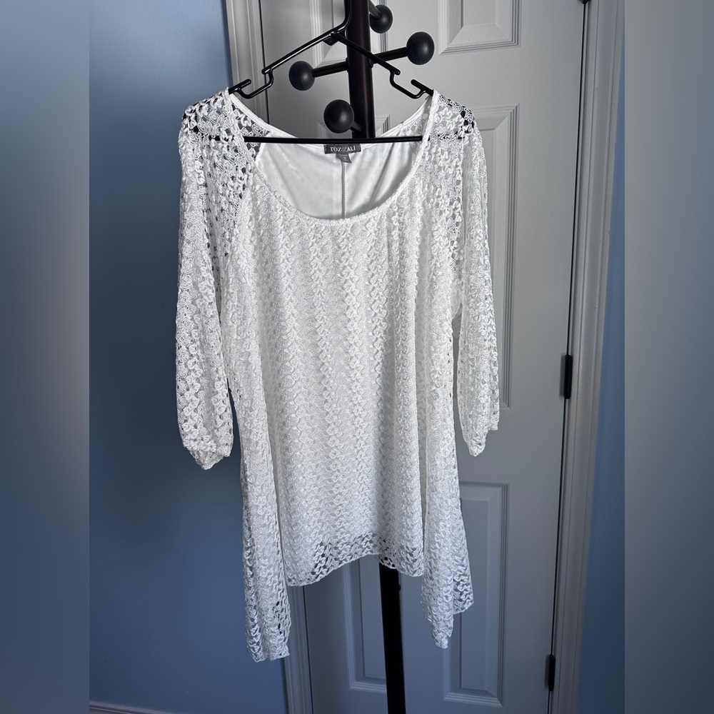 Roz & Ali, White Lace Blouse, 2X